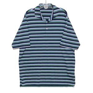 Fennec Polo Shirt Mens L Blue Green White Striped Preppy Golf Athleisure Office